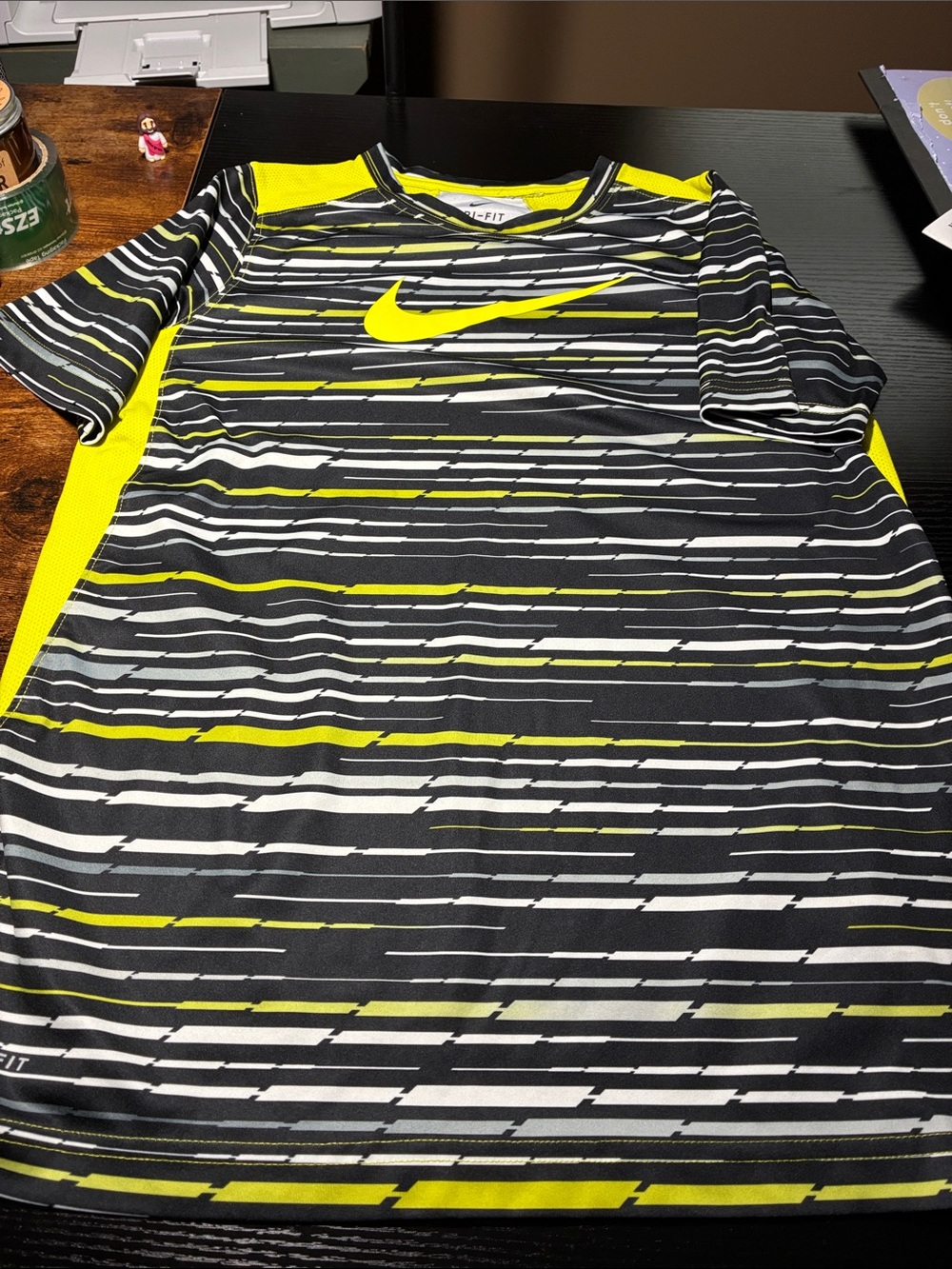 Nike Black and Neon Yellow Striped boys Athletic shirt